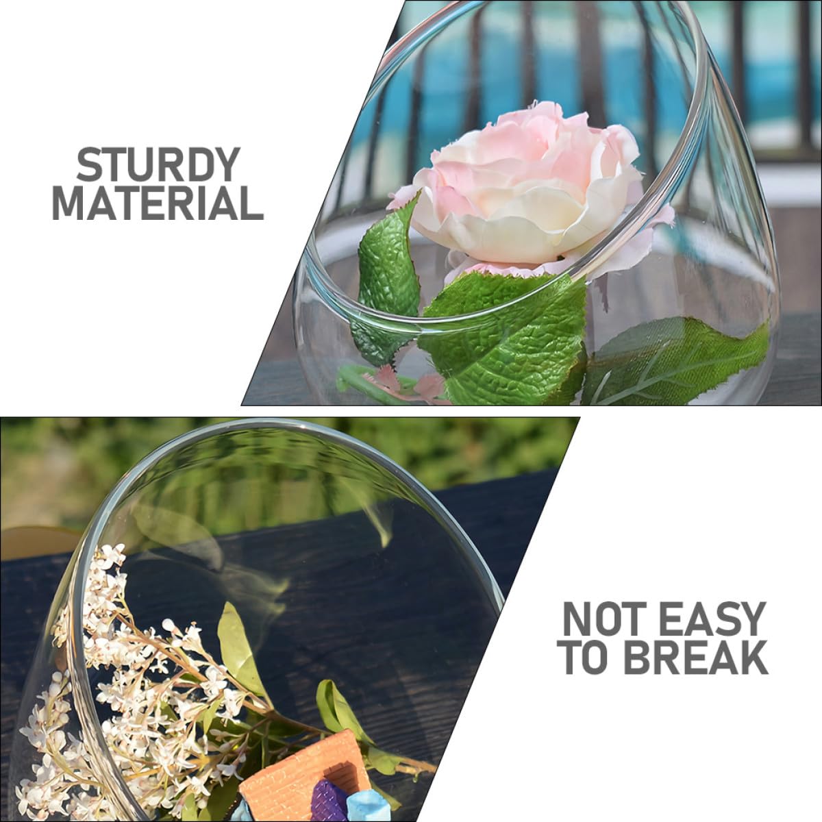 Toyvian Succulent Vase 3pcs Slant Cut Glass Ecological Bottles for Desktop Terrarium Plant Decoration