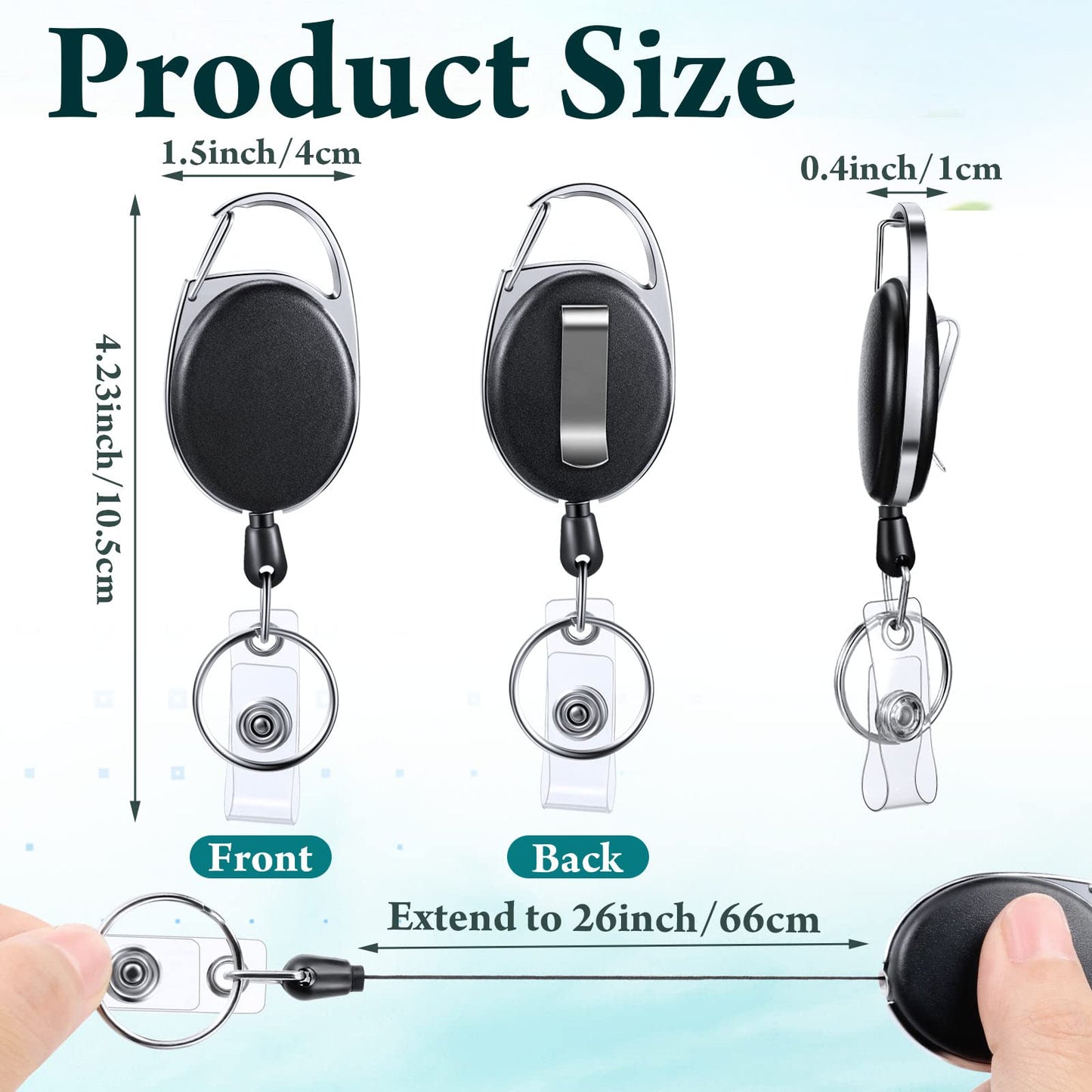 Laumoi 80 Pcs Retractable ID Badge Holder Reel with Belt Clip and Key Ring, Name ID Badge Clips Keychain for Office Worker Doctor Nurse Employee (Black)