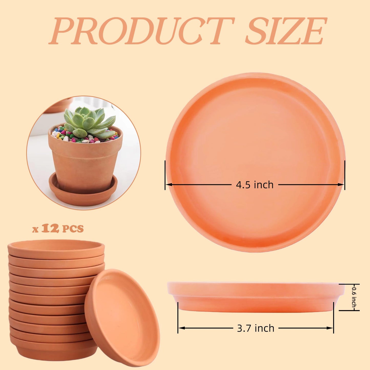 Ntwoiee 12 Pack Terracotta Pot Plant Saucer, 4.5 Inch Round Terra Cotta Planter Saucers for Flower Pot with Drainage Hole, Small Clay Planter Drip Trays for Indoor, Outdoor Plants