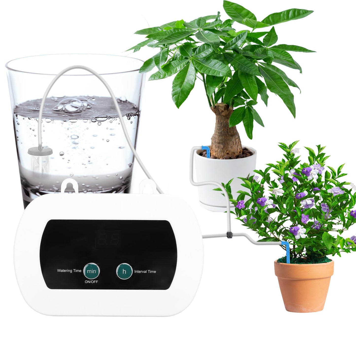 ZJchao Smart Automatic Watering System Plant Waterer 10 Potted Plants IP65 Drip Irrigation LED Display Timer (BSV-IC201)