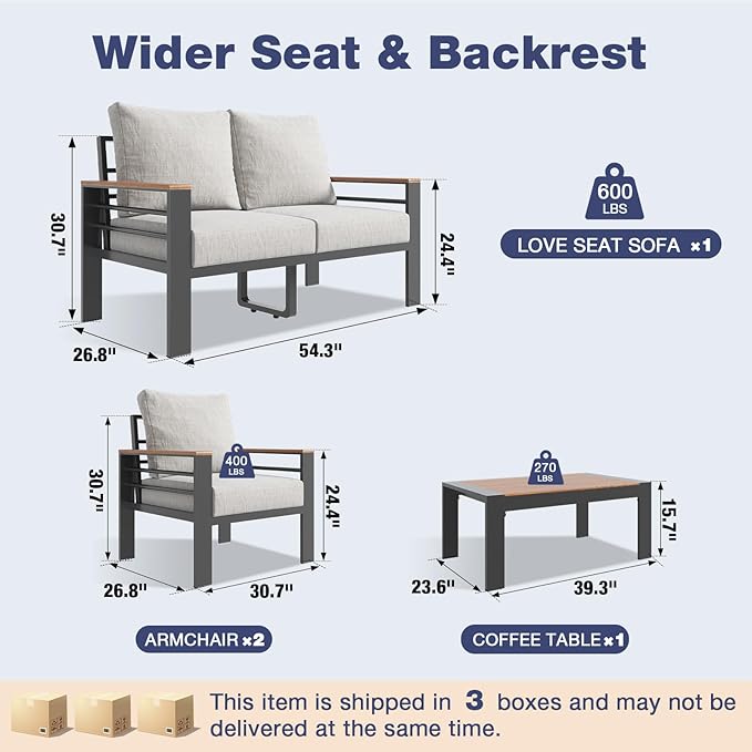 Aoxun Aluminum Patio Furniture Set 4 Seats, Oversized Outdoor Sectional