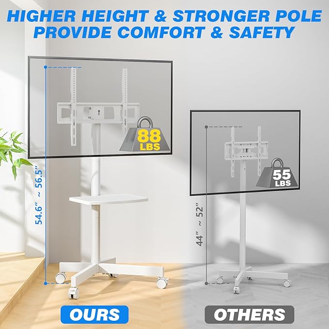Rolling TV Stand with Shelf for 23-65/32-85 inch TVs up to 88lbs, Portable