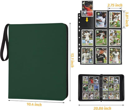 GERMUN 3 Ring 9 Pocket Zipper Card Binder, 720 Double Sided Standard PU Trading Card Album Folder for TCG & Sports Cards, Not Fit Top Loaders (DARK GREEN)