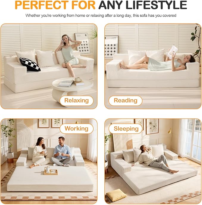 Erament Convertible Futon Sofa Bed Couch, Compression Boneless Floor Couch Sofa
