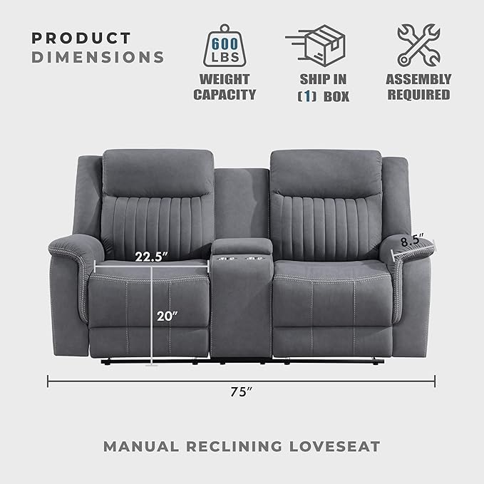 Lexicon Manual Double Reclining Loveseat, Polished Microfiber Manual Wall
