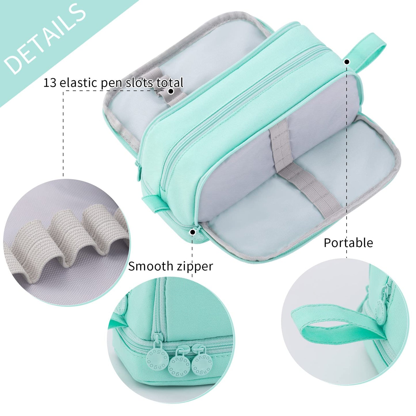 CICIMELON Large Capacity Pen Pencil Case with 4 Compartments, Multi-Slot Pencil Pouch Bag Aesthetic School Supplies Organizer for Teens Adults (Mint Green)