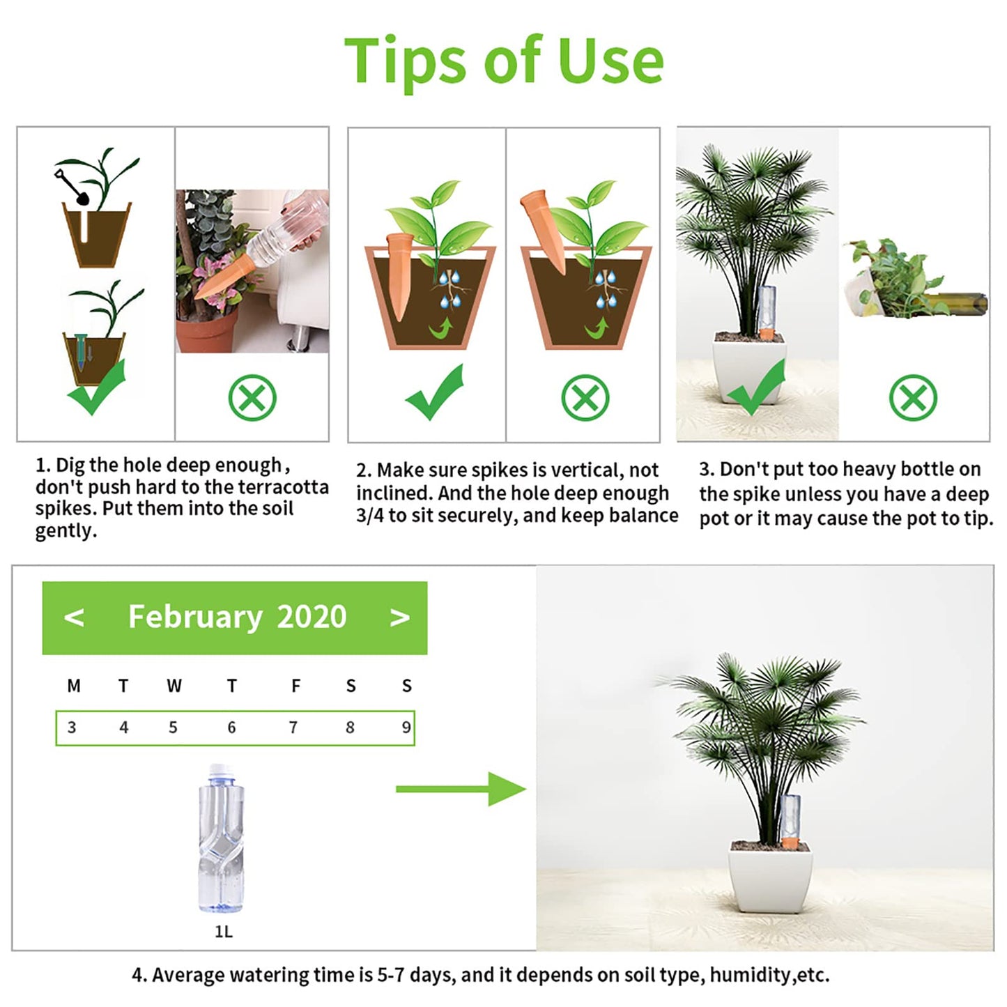 Terracotta Watering Spikes, Set of 6 Pack Plant Watering Devices, Self Terra Cotta Watering Spikes Stakes for Indoor and Outdoor, Automatic Plant Waterer System for Vacation Potted Plants