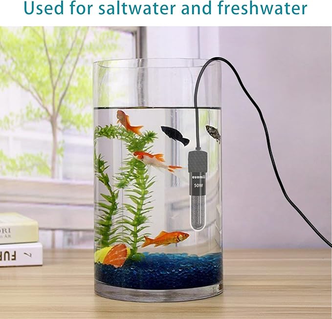 Mini Submersible Aquarium Heater, 10/20/25/50/100/150 Watts Adjustable Fish Tank Heater, Built-in Thermometer, External Temperature Controller, Smart Memory, Used for 1-60 Gallons (10W Plug)