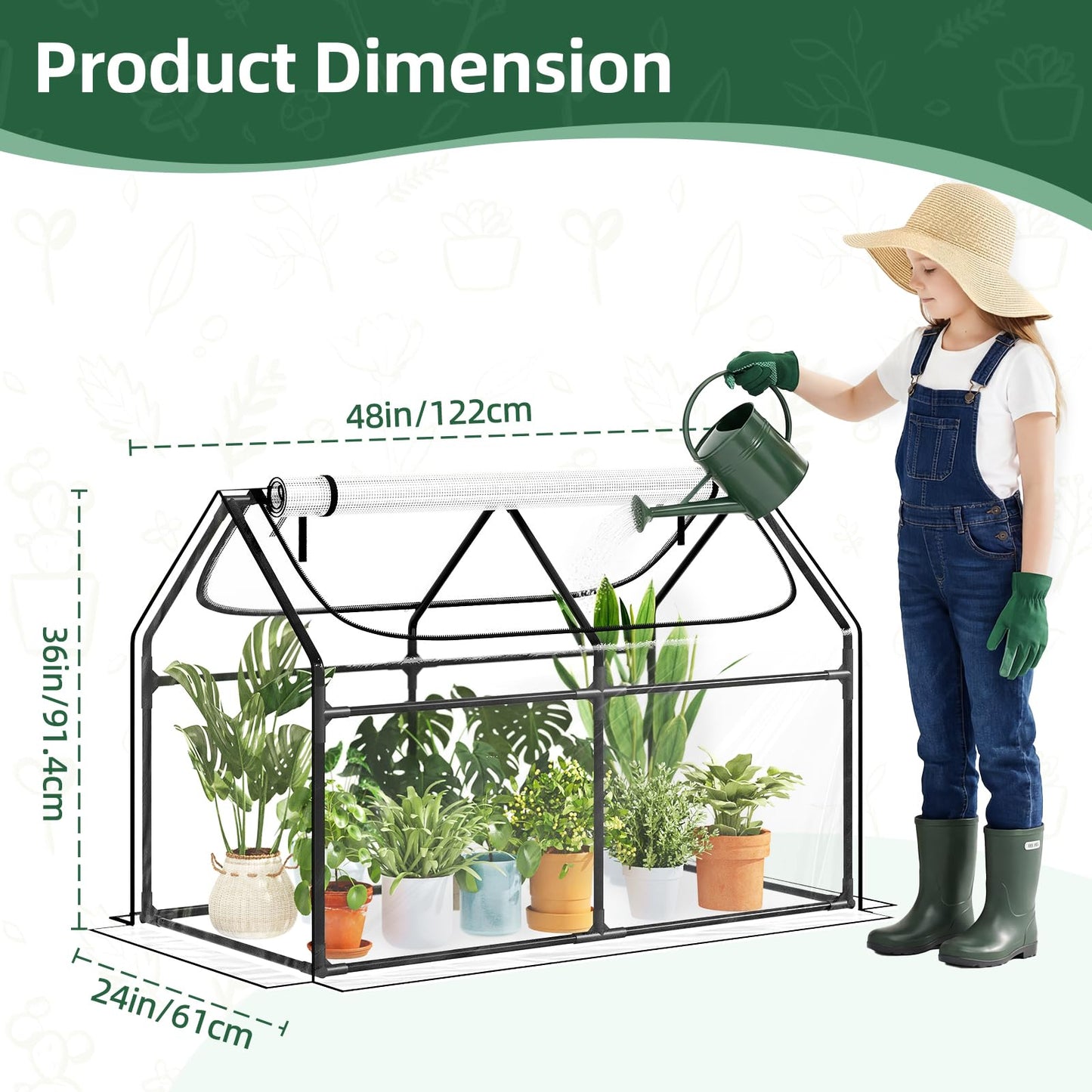 Superlele Mini Greenhouse for Outdoor, 48x24x36In Portable Greenhouse with 2 Large Zipper Doors, Transparent PVC Cover for Plant Protection and Spring Gardening, Reinforced Frame