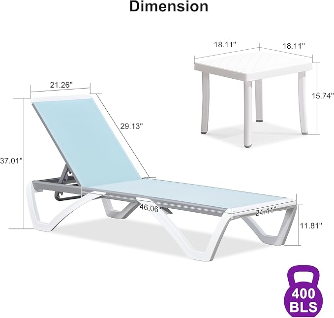 PURPLE LEAF Patio Chaise Lounge Chair Set Outside Aluminum Plastic Stackable