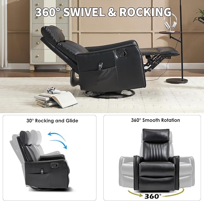 Trustyue Swivel Rocker Recliner Chair, 360° Swivel Recliner