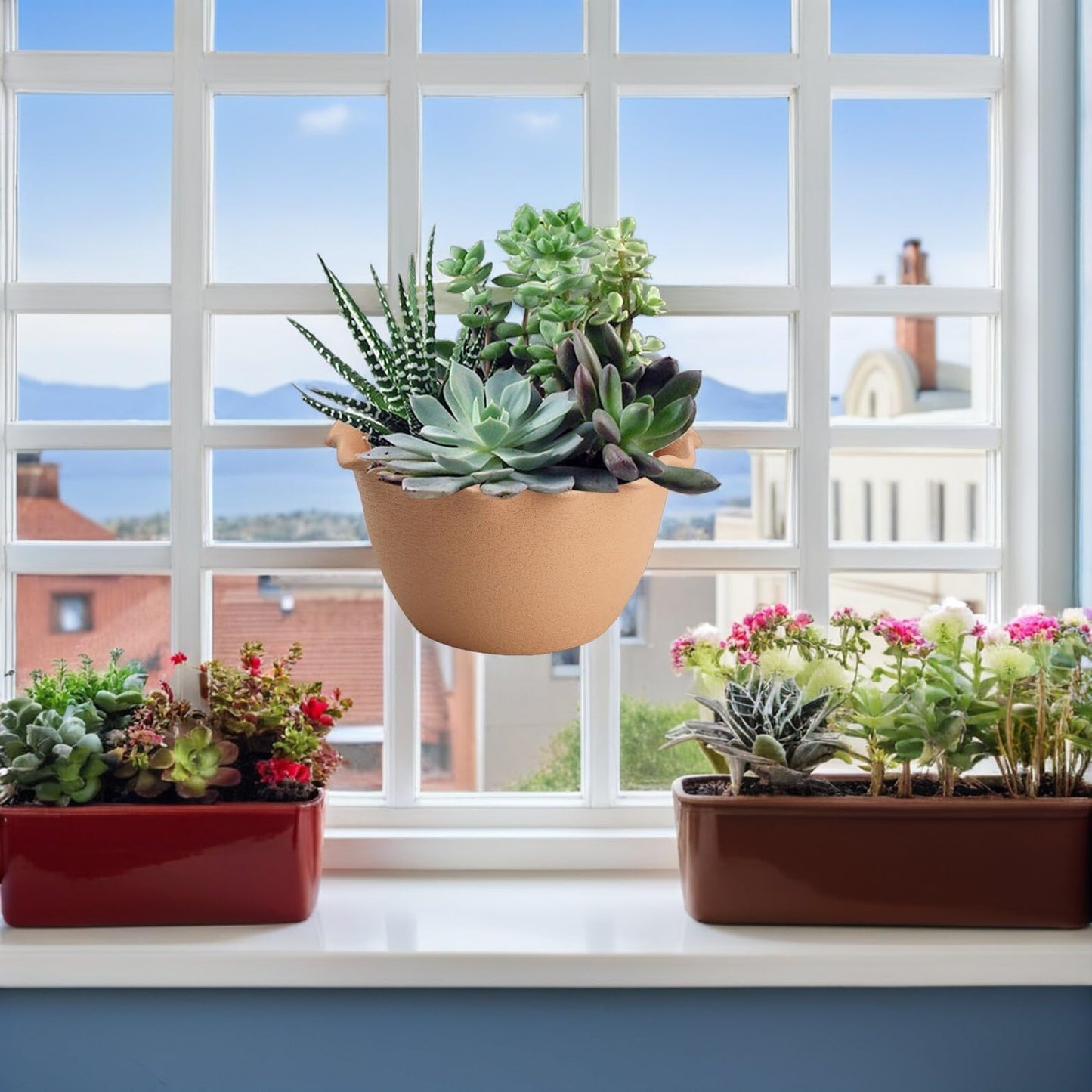 DOITOOL Plastic Hangers Hanging Planters Hanging Planters Wall Planter Flower Plant Pot Railing Planter Basket Half Round Flowerpot for Fence Balcony Gardens S Light Indoor Plants