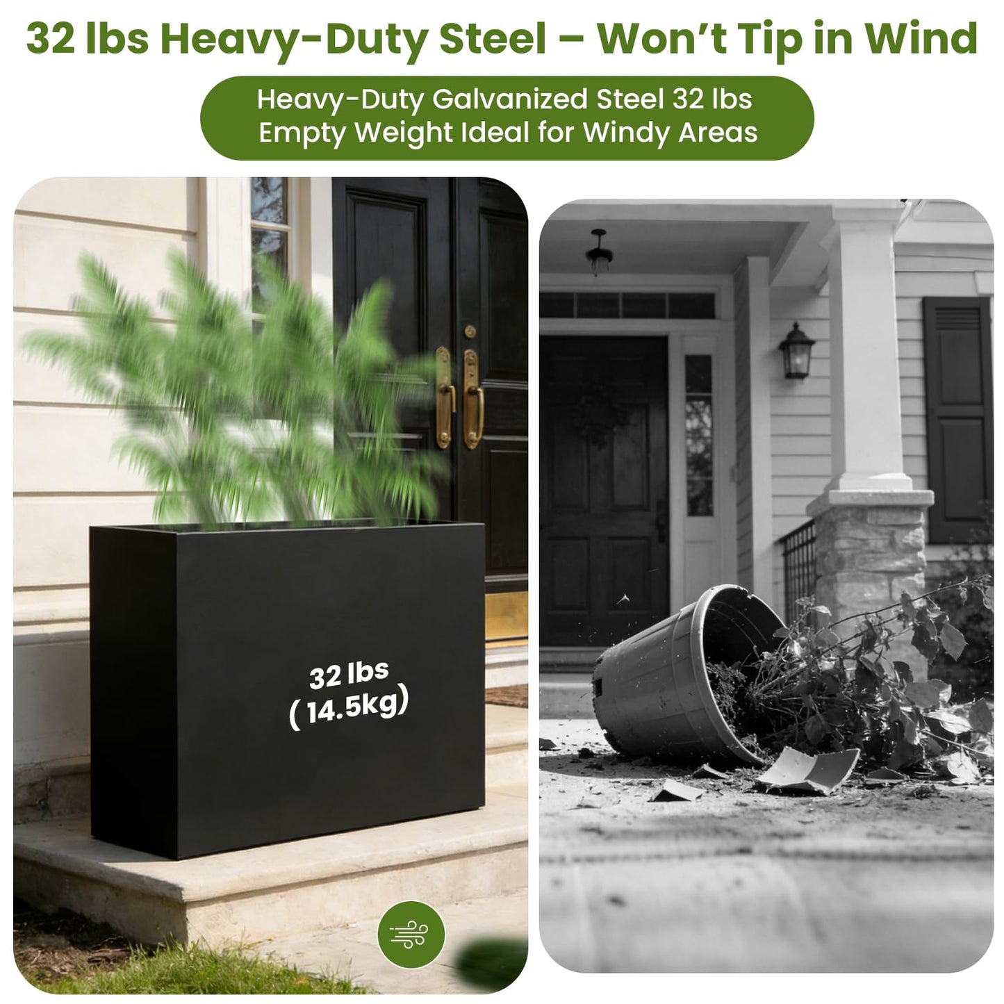 Nexum 30 Inch Tall Metal Planter Box for Outdoor/Indoor Use, Heavy Duty Galvanized Steel Vertical Planter, Modern Large Planter Boxes for Front Door, Porch & Patio (Rectangular Tall Planter)