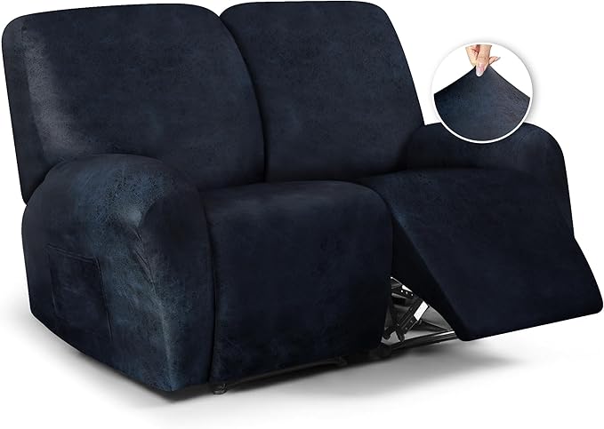 ANARACHON Leather Look Loveseat Recliner Cover, 6-Pieces Stretch Dual Recliner