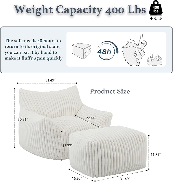 Oversized Bean Bag Chaise Lounge Chair Indoor