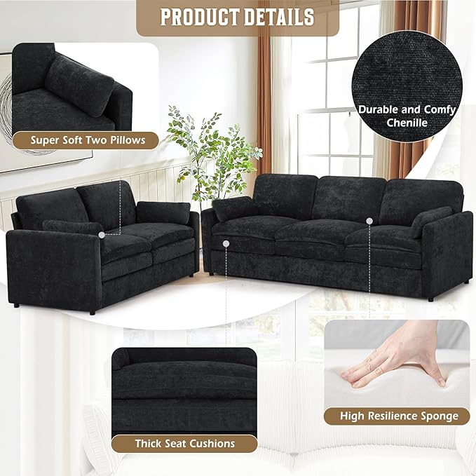 Chenille Upholstered Sofa Set