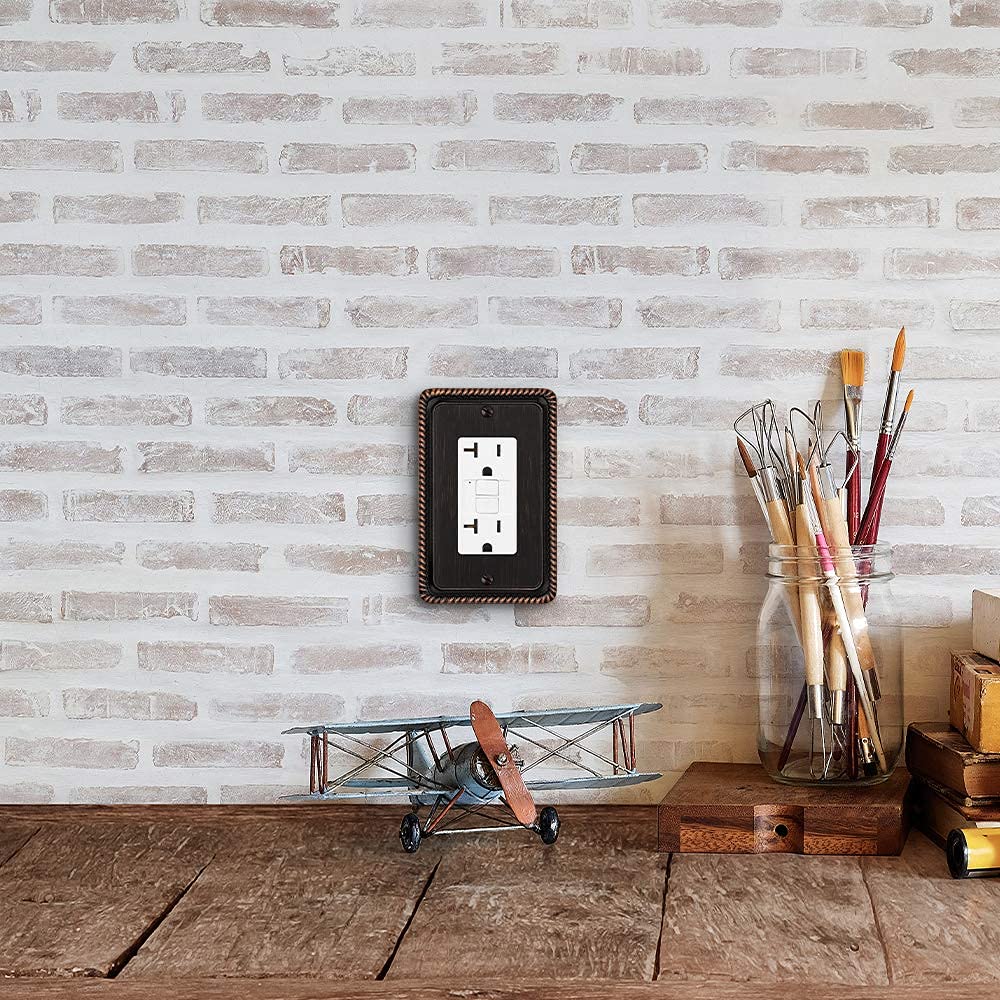 Henne Bery Rope Edge Decorative Wall Plate Switch Plate Outlet Cover (Single Decorator, 2 Pack, Aged Bronze)