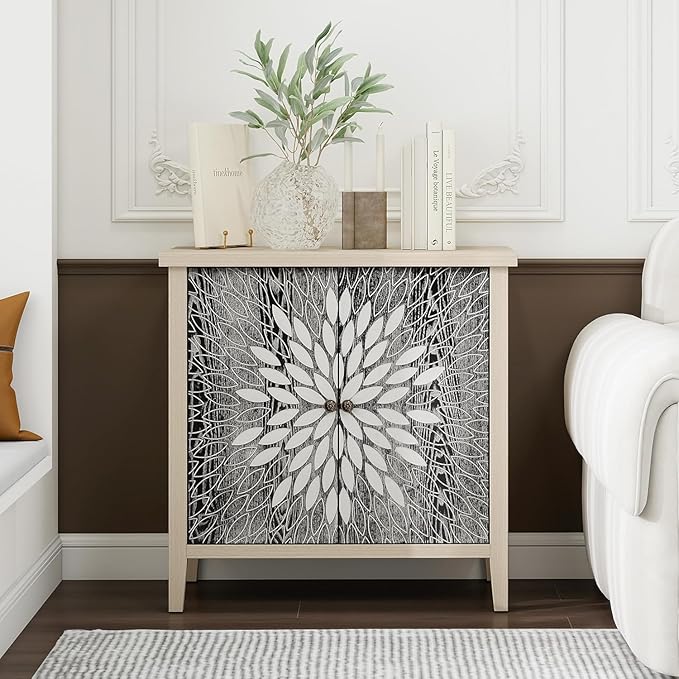 31" Modern Accent Cabinet with Storage, Storage Cabinet with 2 Carved Pattern