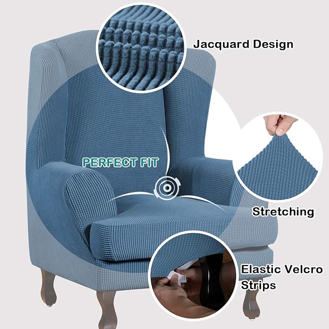 Turquoize Wingback Chair Covers 2 Piece Wing Chair Slipcover Stretch Slipcovers