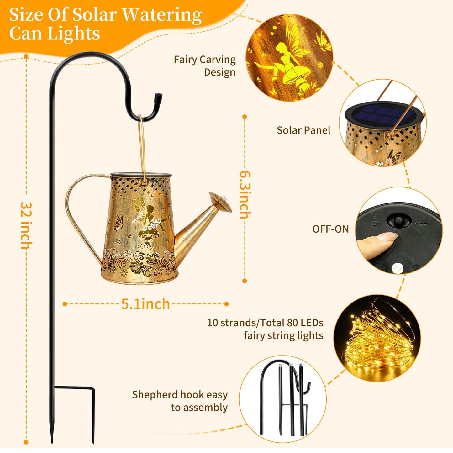 YJFWAL Solar Watering can with Lights, Unique Gifts for Mom Grandma Women Birthday, Waterproof Gardening Gifts Watering Can with Cascading Lights Outdoor Decor for Garden Patio Yard Pathway Backyard