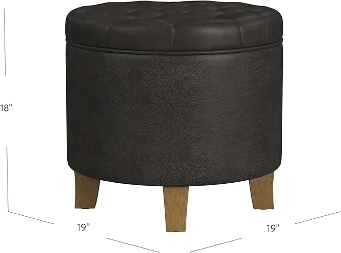 Homepop Home Decor | Upholstered Round Faux Leather Tufted Foot Rest Ottoman |
