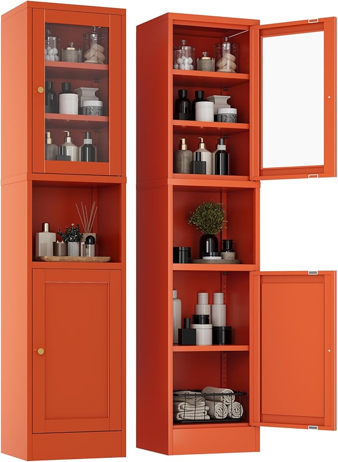 YAUWOH 2-Door Metal Storage Cabinet, Tall Slim Pantry Organizer