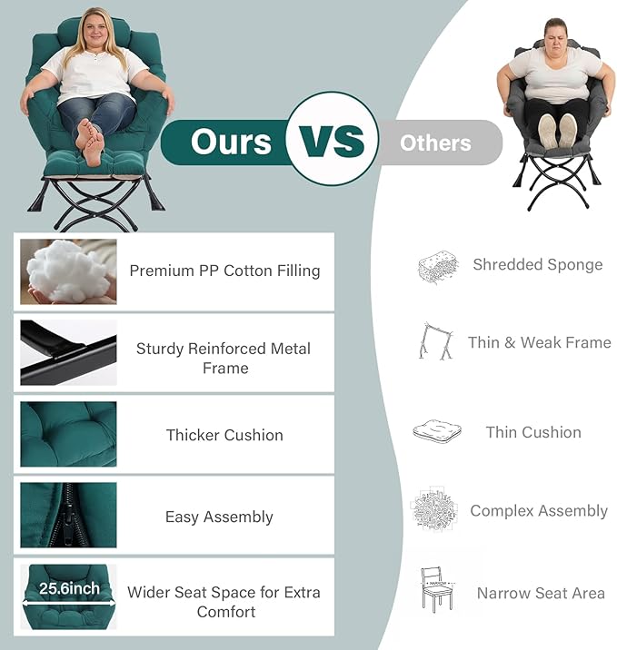 MBOOYOME Lazy Chair with Folding Ottoman, Modern Accent Armchair with Armrests