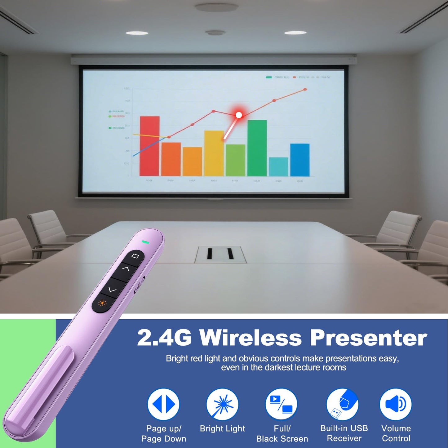 QUI Presenter Clicker Bundle | BK600 Slim-Shaped USB A Purple & BQ100 Remote-Shaped USB A Black