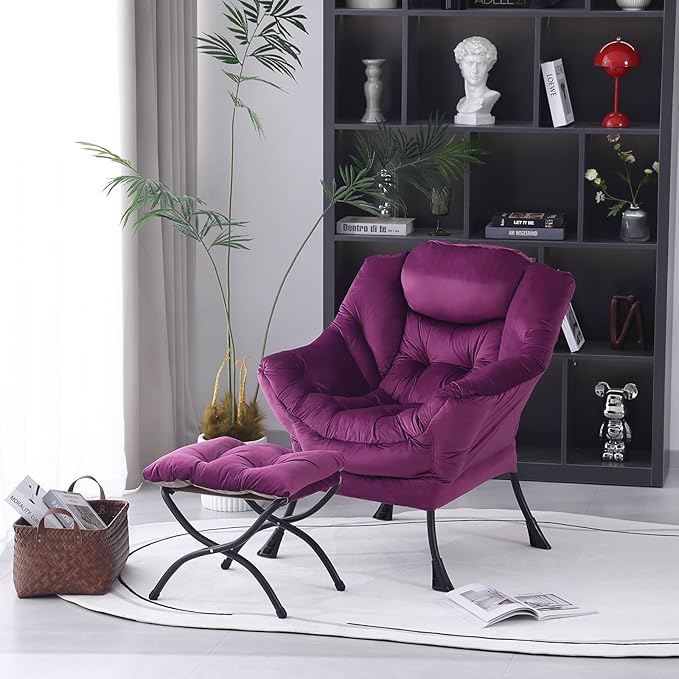 MBOOYOME Lazy Chair with Folding Ottoman, Modern Accent Armchair with Armrests