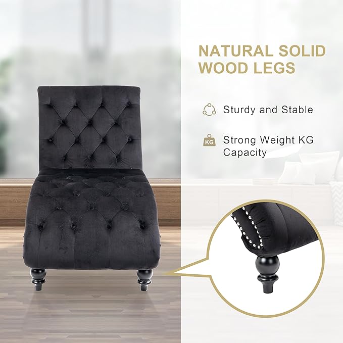 Chaise Lounge Indoor, Velvet Upholstered Lounge Chair Button-Tufted Armless
