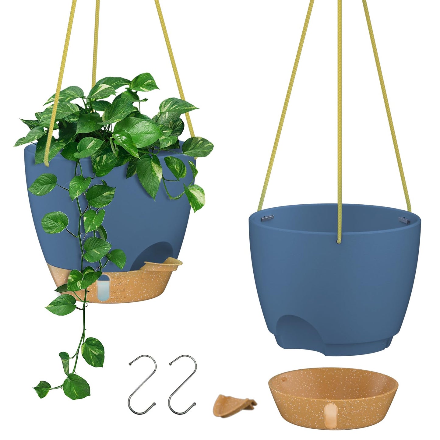 ZMTECH Hanging Planter 8 Inch, 2 Pack Hanging Baskets for Plants Indoor, Hanging Flower Pots with Drainage Hole, Visual Reservoir & Plant Hangers for Outdoor Garden Home Decor