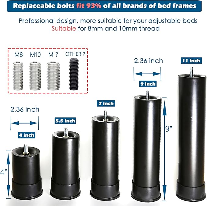 Benbuoo 5.5 Inch Metal Adjustable Bed Base Frame Leg Replacement Heavy Duty