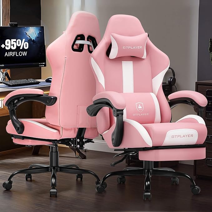 GTPLAYER Gaming Chair with Pocket Spring Cushion, Leather Office Chair with