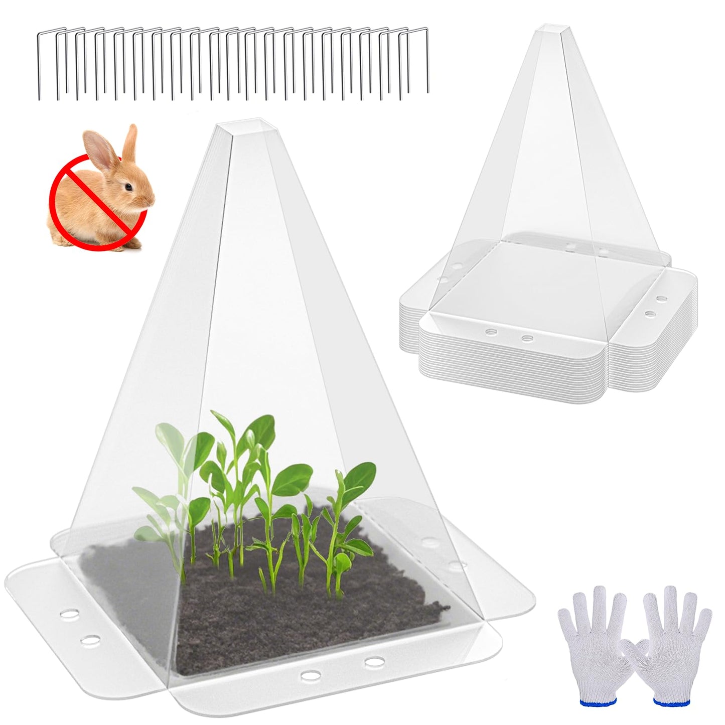 SENWELL-KA 20 Pack Garden Cloches for Plants - Clear Reusable Plastic Seedling Covers with 40 Metal Stakes - Mini Greenhouse Plant Bell Covers for Frost, Sun, Pests Protection(7.8" x 11")