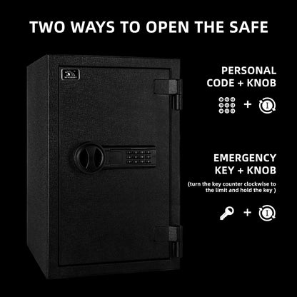 TIGERKING Fireproof Safe, 1.8 Cubic Feet Large Steel Digital Safe Box with Code Button Keypad, Heavy Duty Safe for Home and Office