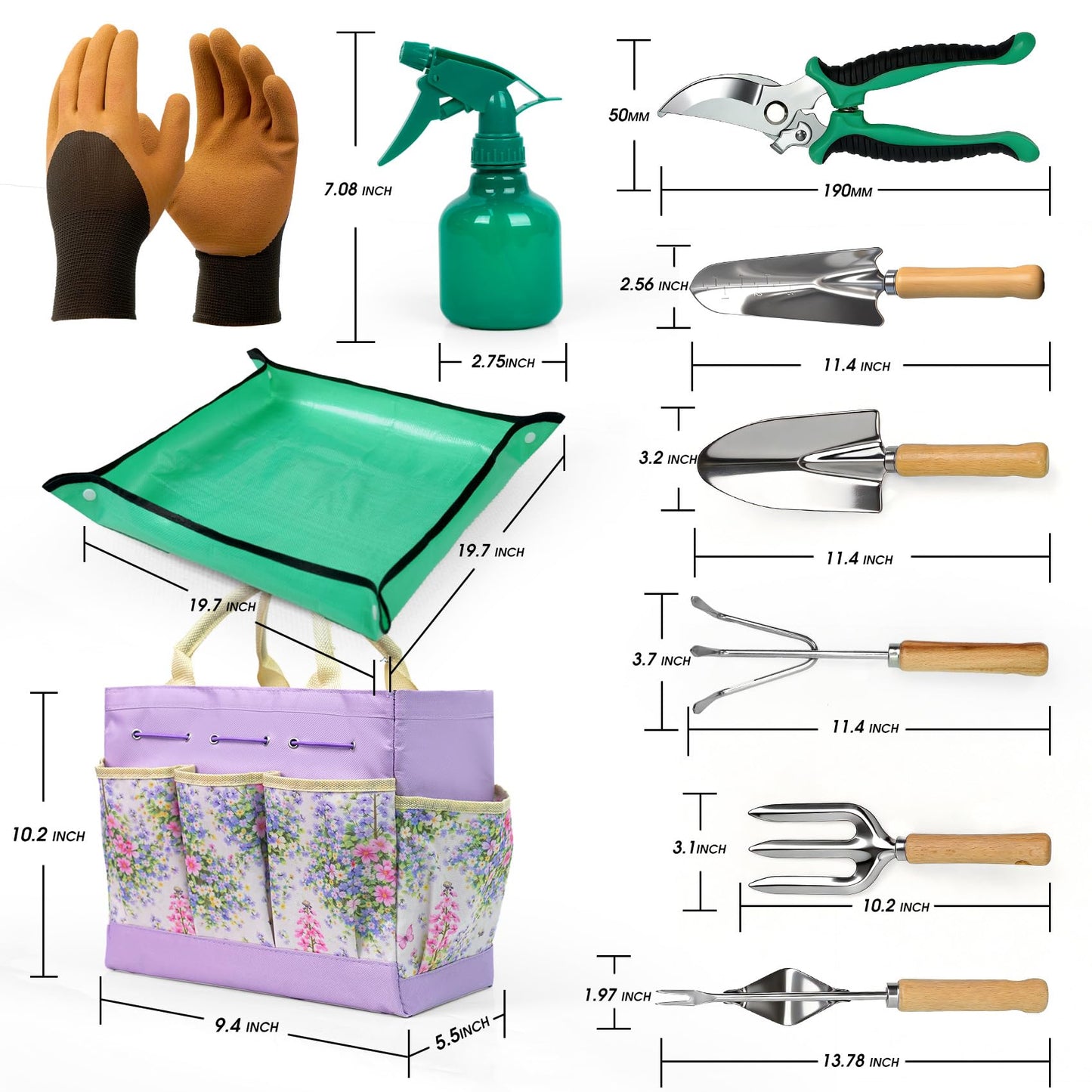 SLARMOR Garden Tool Set, 10 PCS Gardening Essentials, Stainless Steel Garden Hand Tools with Tote Bag, Well-Designed Gardening Supplies Kit Gifts for Women Men Gardeners