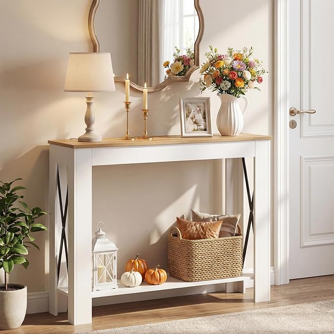 YATINEY Farmhouse Console Table, 39.4'' Small Narrow Entryway Table, Wood Couch