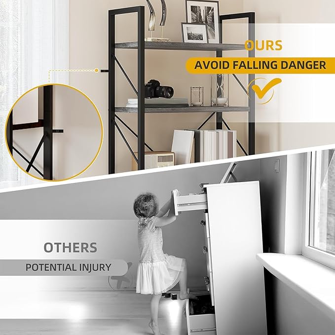 DWVO 5 Tier Bookshelf, Industrial Bookshelves Open Shelf Bookcase, Storage