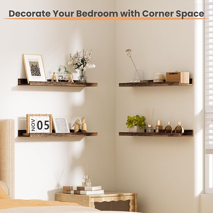 upsimples Floating Shelves for Wall, 23.6 Inch Shelves for Decor Storage Set of