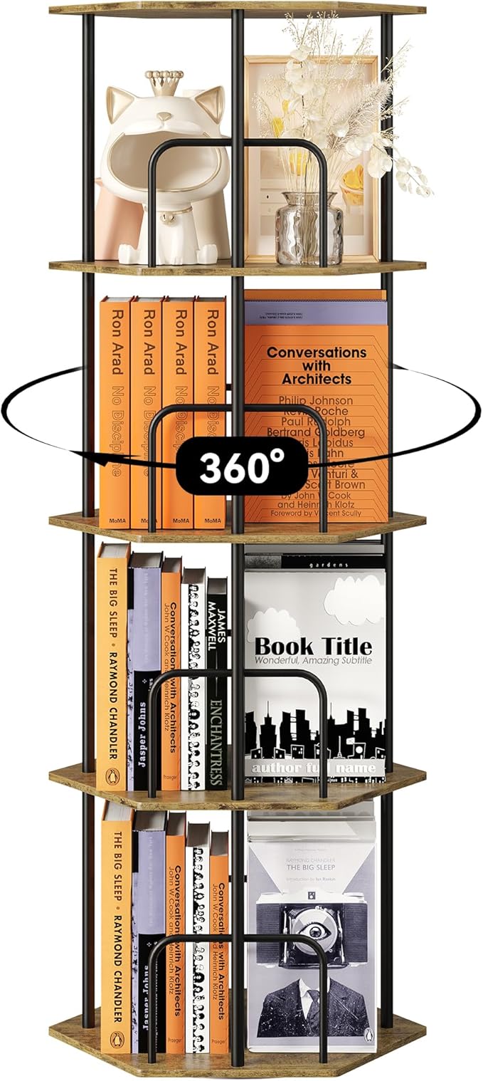 SUNMORY 4 Tier Rotating Bookshelf Tower, Revolving 360 ° Spinning Bookcase