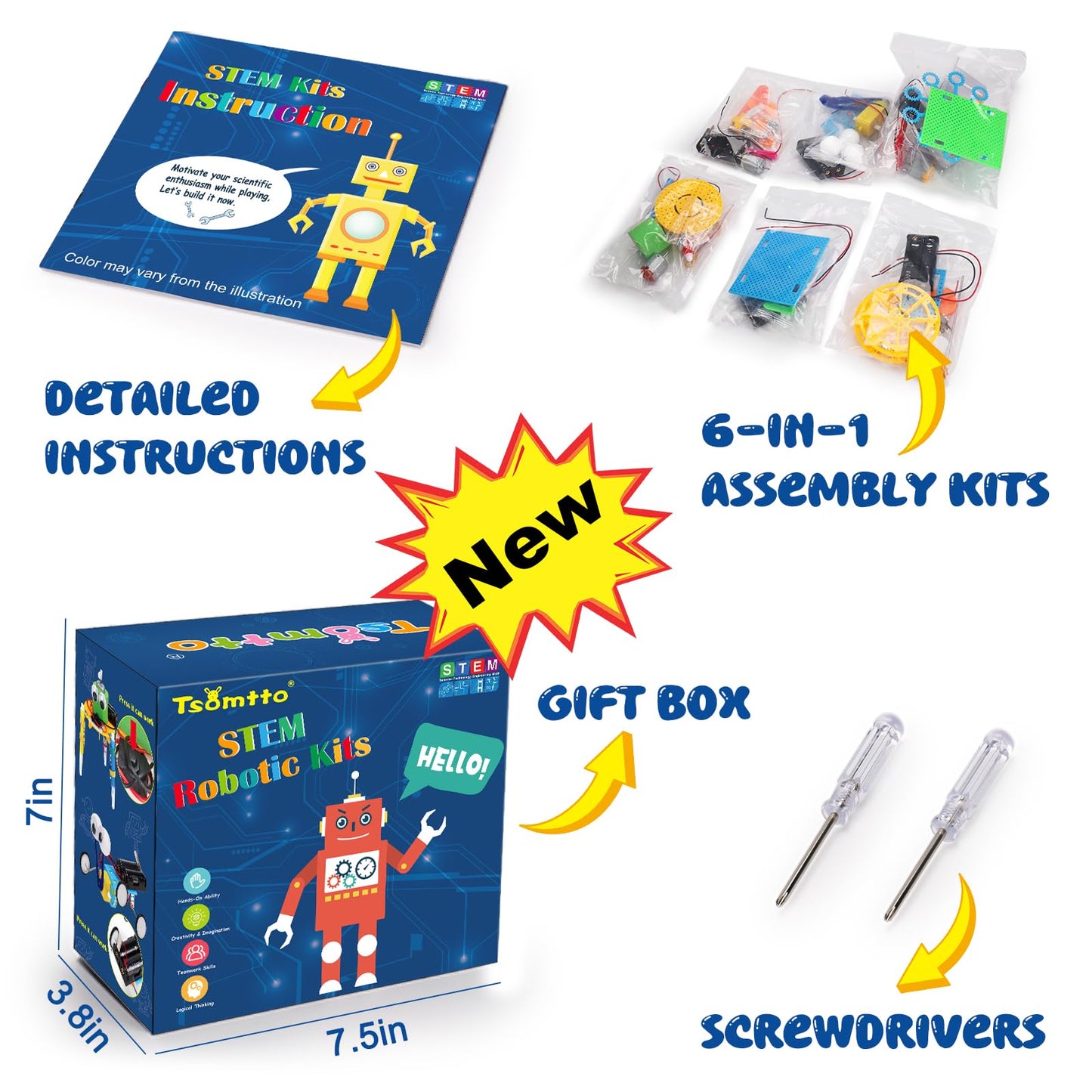 STEM Robotics Kit 6 Set Science Experiments Project Activities Toys for Kids 4-8 8-12 Engineering Building Electronic Motor Robot Kid Craft Boy Girl 5 6 7 8 9 10 12 Year Old Outdoor Toy