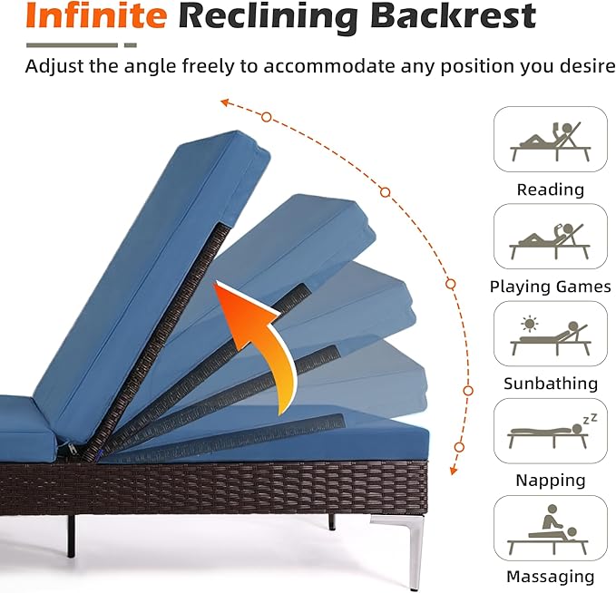 HOMREST Outdoor Chaise Lounge Chair Set of 2, Patio Wicker Lounge Chairs