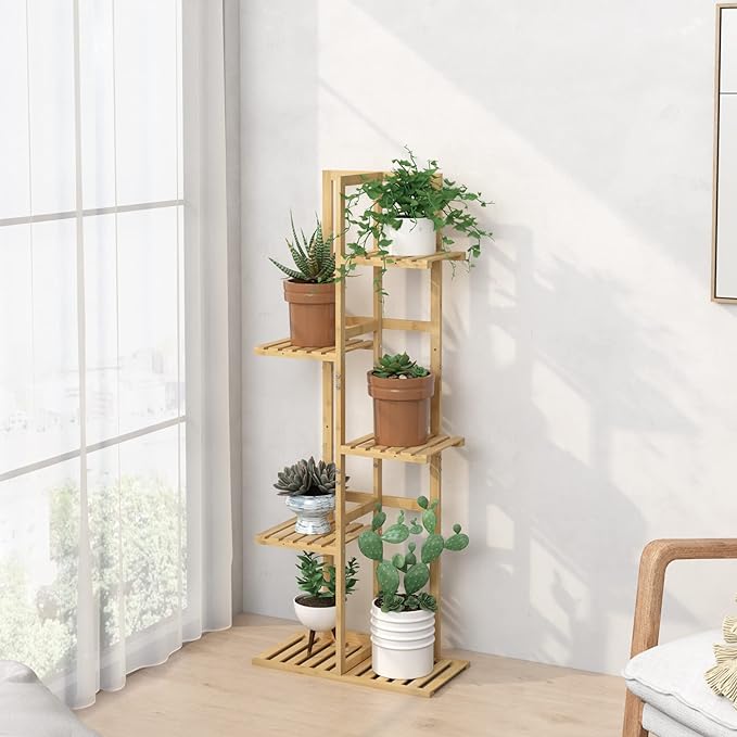 Laiensia Bamboo 5 Tier 6 Potted Plant Stand Rack Multiple Flower Pot Holder
