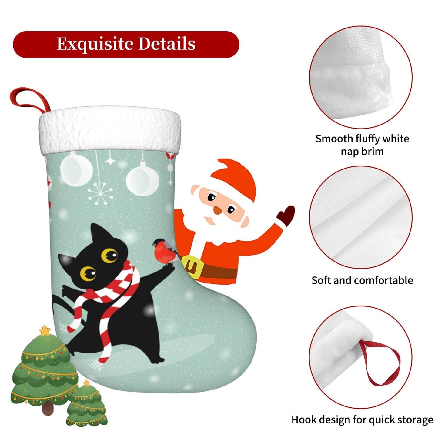Cute Cat Christmas Stockings Hanging Decoration Stockings 17.7 Inch Xmas Stockings for Fireplace Family Party Holiday Decor 1PCS
