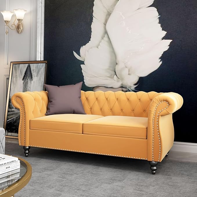 Mid-Century 2 Seater Sofa, Velvet Loveseat