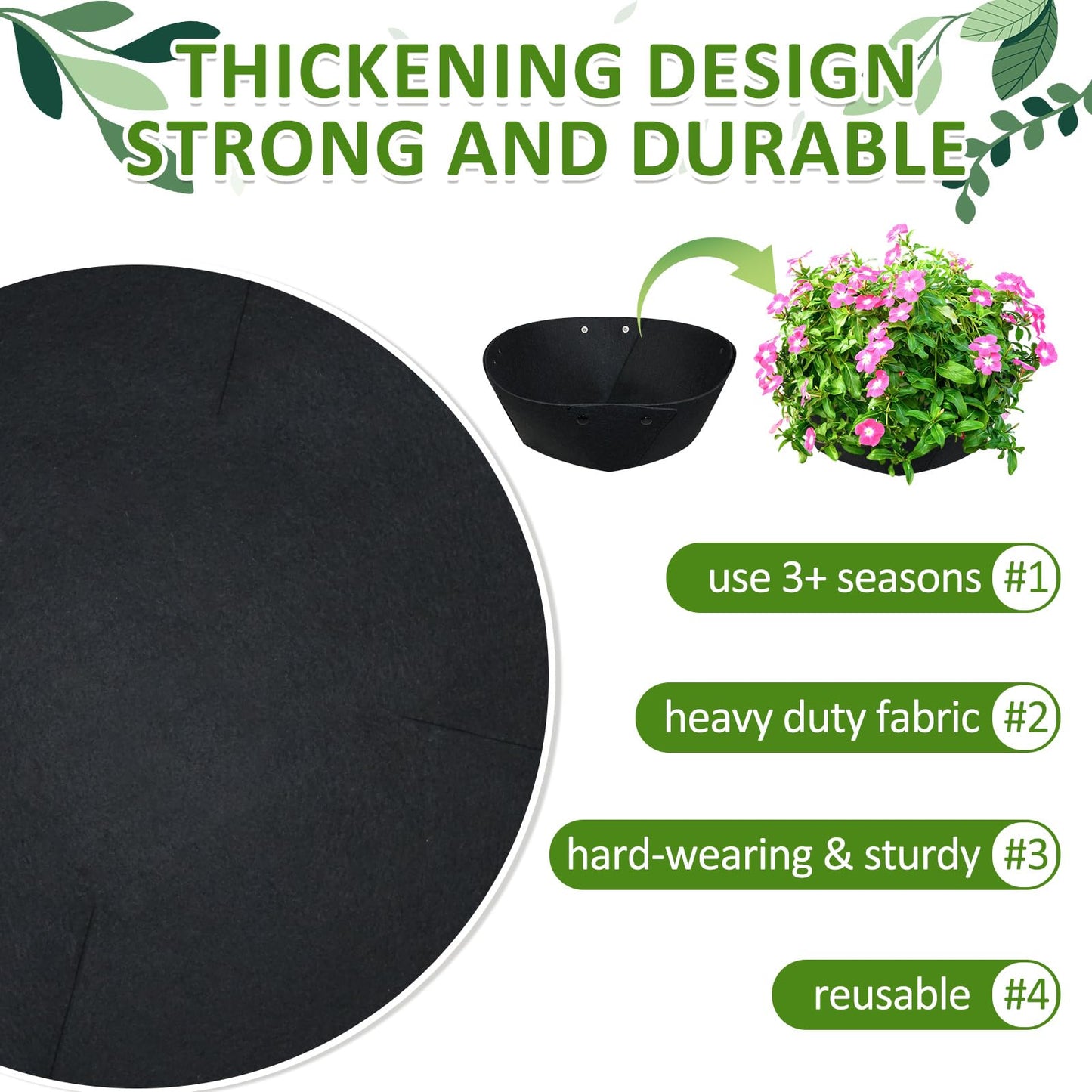 AHFCANG 14Inch Round Fabric Planter Liners (4pcs), Felt Flower Pot Liners for Hanging Baskets, Planter Liner for Garden Flower Vegetables Plant Indoor/Outdoor (Black)
