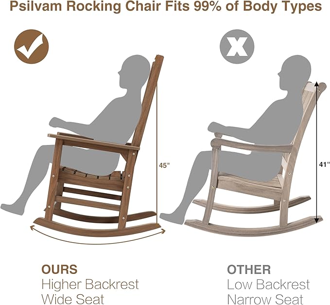 Psilvam Outdoor Rocking Chair, Poly Lumber Oversized Rocking Chair