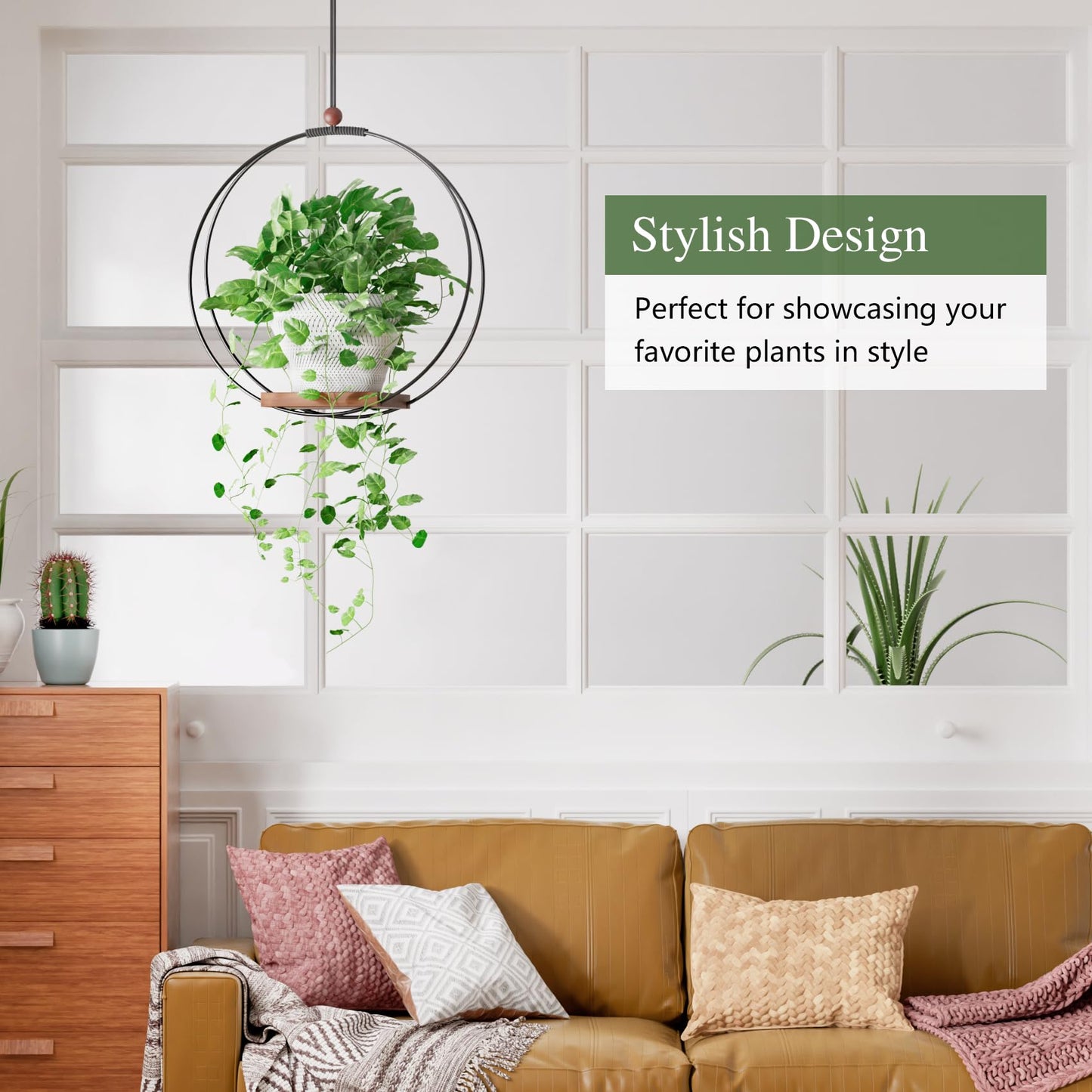 YXFOOR Hanging Planters for Indoor Plants: Macrame Plant Hanger with Sturdy Wood Base, Wall Ceiling Window Decor for Home Garden Patio Office, Housewarming Gift (Pot/Plant Not Included)