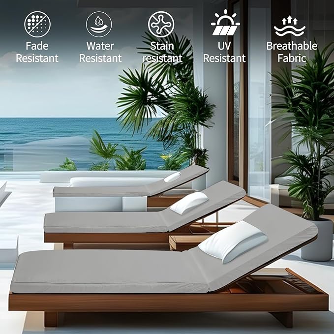 Outdoor Chaise Lounge Cushions for Patio, Lounge Chair Cushions, Waterproof