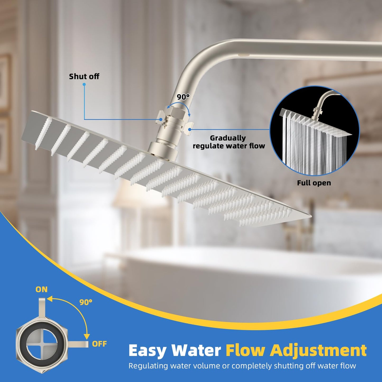 Hibbent All Metal 1 Pack Shower Head Flow Control Valve, G1/2 Brass Shut-off Valve with Metal Handle Lever, Shut OFF Water Flow Control Regulator for Handheld Shower, or Bidet Sprayer, Brushed Nickel